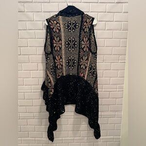 KAKTUS vintage colorful black-metallic knit boho women’s vest/size L
